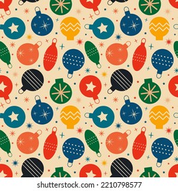 Vintage retro pattern with Christmas tree toys . Christmas background 