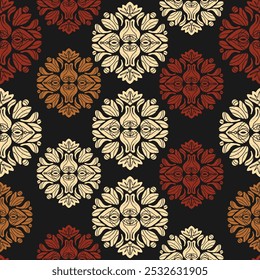 Vintage retro pattern with symmetrical grunge texture in linocut style vector