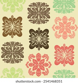 Vintage retro pattern with symmetrical grunge texture in linocut style vector