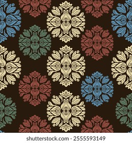 Vintage retro pattern with symmetrical grunge texture in linocut style vector