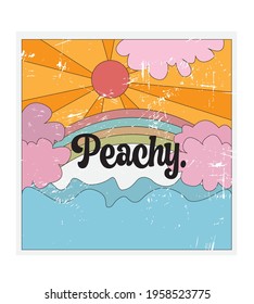 vintage retro peachy slogan print. retro t shirt print with sun