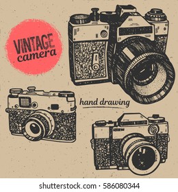 Vintage retro photo camera hand drawing collection illustration
