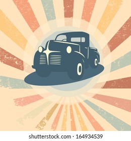 Vintage retro pickup truck car vector illustration suitable for promotion, t-shirt designs, etc.