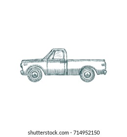 Vintage Retro Pickup Truck isolated on white Background. Vector illustration