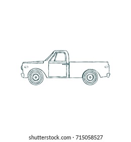 Vintage Retro Pickup Truck isolated on white Background. Vector illustration