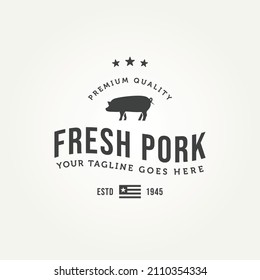 vintage retro pig pork butchery meat shop restaurant. silhouette pig with american flag and star typography logo template vector illustration design