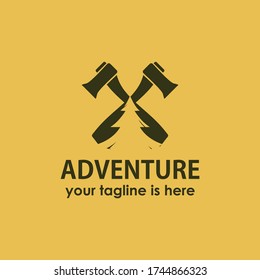vintage retro pine forest and axe logo template design vector, adventure logo template