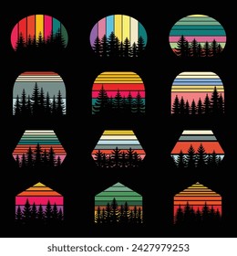 Vintage retro pine tree silhouette set collection for your company or brand