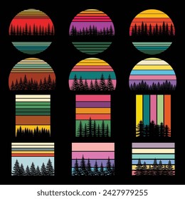 Vintage retro pine tree silhouette set collection for your company or brand