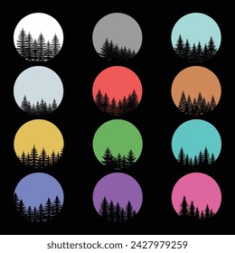 Vintage retro pine tree silhouette set collection for your company or brand