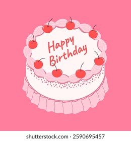 Vintage retro pink birthday cake for celebration, party, birthday cards design.