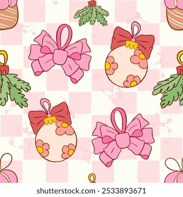 Vintage Retro Pink Seamless Pattern, Pink Vintage Coquette Christmas seamless file, Retro Pink Santa Christmas seamless file, groovy x mas, Retro Christmas Digital Seamless Pattern 