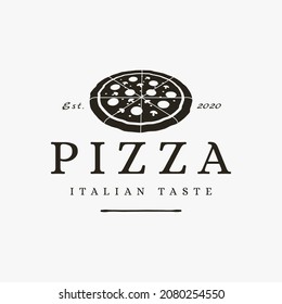 Vintage retro pizza logo vector template on white background