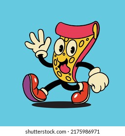 Vintage retro pizza mascot illustration