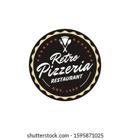 Vintage Retro Pizza Pizzeria Restaurant Label Emblem Sticker Badge logo design