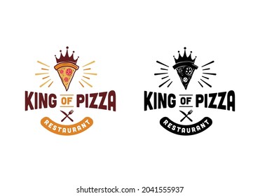 Vintage retro pizzeria, king of pizza restaurant logo design template inspiration