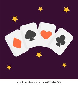 Vintage retro poker cards art style gambler playful symbol traditional playing graphic drawing vector illustration