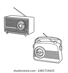 Vintage retro portable radio with top handle vector illustration. Isolated on a white background.