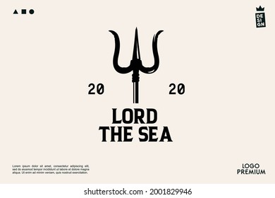 Vintage Retro poseidon trident weapon for war and defense or Brand Logo Design