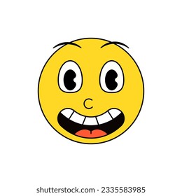 Vintage retro positive with good humor, happy and smiling with open mouth. Smiley emoji vector icon