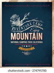 Vintage retro poster, card about mountain