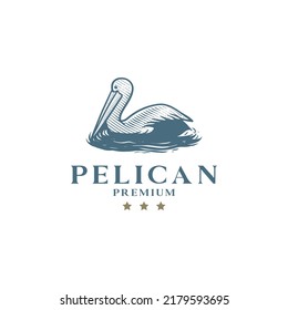 Vintage retro premium pelican logo design