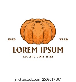 Vintage Retro Pumpkin Gourd Squash Fruit for Farm Garden Product Label Illustration Design Vector