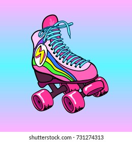 Vintage, retro quad roller skate. Fun bright colorful sketch, hand drawn illustration.