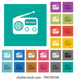 Vintage retro radio multi colored flat icons on plain square backgrounds. Included white and darker icon variations for hover or active effects.
