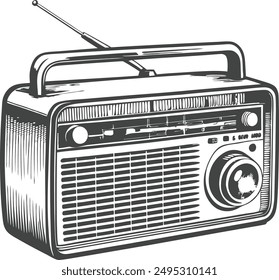 vintage retro radio vector hand drawn sketch illustration