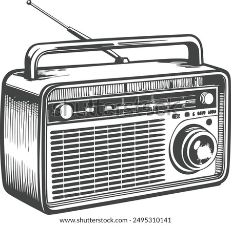 vintage retro radio vector hand drawn sketch illustration