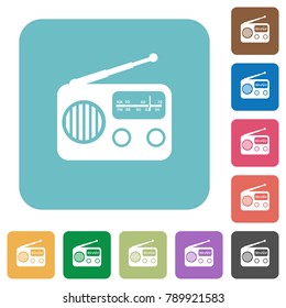 Vintage retro radio white flat icons on color rounded square backgrounds