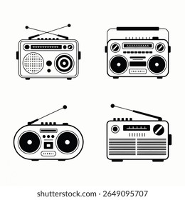 Vintage Retro Radios Icon Set Classic Boombox Vector Illustrations