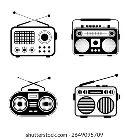 Vintage Retro Radios Icon Set Classic Boombox Vector Illustrations