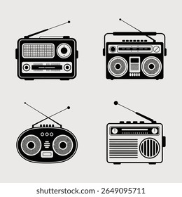 Vintage Retro Radios Icon Set Classic Boombox Vector Illustrations