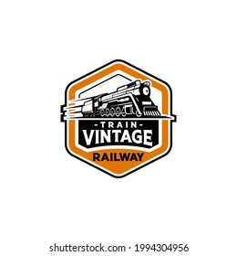 Logotipos, emblemas, etiquetas y distintivos del tren de vapor del tren retro vintage, plantilla de logotipo del tren