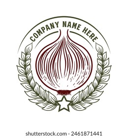 Vintage Retro Red Onion Badge Emblem Label Farm Product Illustration