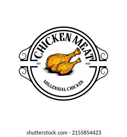 Vintage Retro Restaurant Emblem, Hipster thighs Logo Label for Fried Chicken