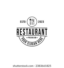 Vintage retro restaurant with spoon, fork and knife symbol design idea