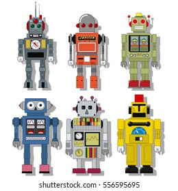 Vintage Retro Robots Set Toys from the Fifties, Sixties