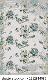 Vintage retro roses damask pattern Vector. Luxury ornament background floral decoration. Pastel color old grunge effects