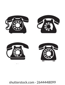 Vintage Retro Rotary Telephone Icon Set Collection

