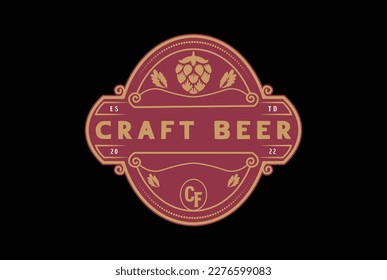 Vintage Retro Round Hops Craft Beer Brewing Brewery Badge Emblem Label Logo Design