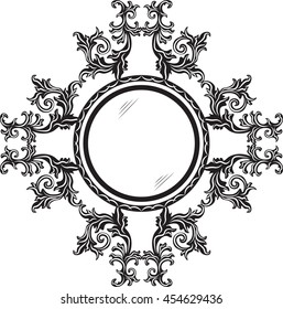 Vintage Retro Round Vector frames. Rich carved ornaments. Black and white decorated work-frame