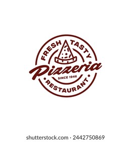 Vintage Retro Rounded Pizza Pizzeria Stamp Label for Restaurant Food Bistro Logo Design