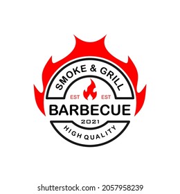 Vintage retro rustic Barbacue Grill, barbaque, BBQ label stamp logo design vector.