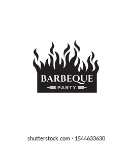 Vintage Retro Rustic BBQ Grill, Barbecue, Barbeque, Label Stamp Logo design vector, Barbecue logo with meat cutlery and fire combined in beautiful typography