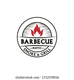 Vintage Retro Rustic BBQ Grill, Barbecue, Barbeque Label Stamp Logo Design Vector