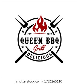 Vintage Retro Rustic BBQ Grill, Barbecue, Barbeque Label Stamp Logo design vector