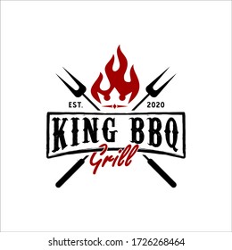 Vintage Retro Rustic BBQ Grill, Barbecue, Barbeque Label Stamp Logo Design Vector